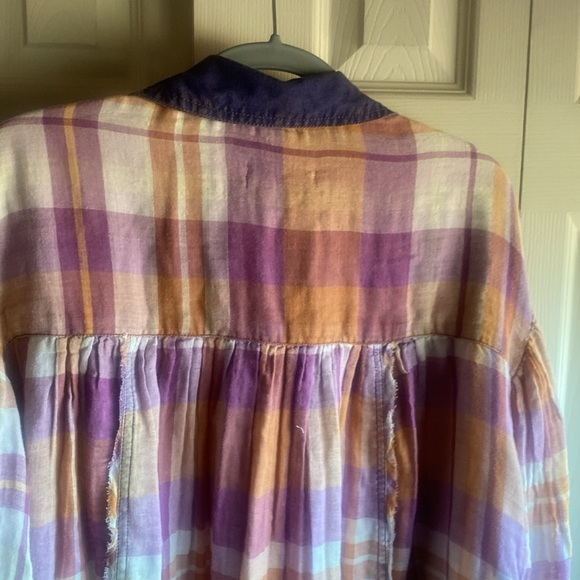 FREE PEOPLE NWT Oversized Olivia Plaid 100% Cotton Flannel Button Down Top - Picture 8 of 12
